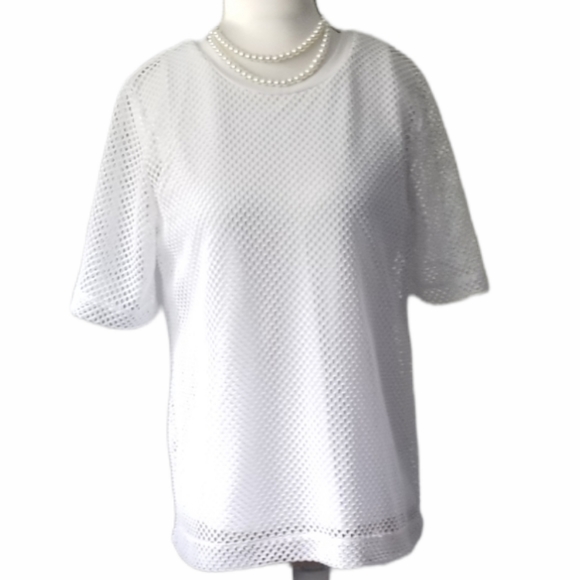 Banana Republic White Net Style Overlay Short Sleeve Top - Picture 3 of 15